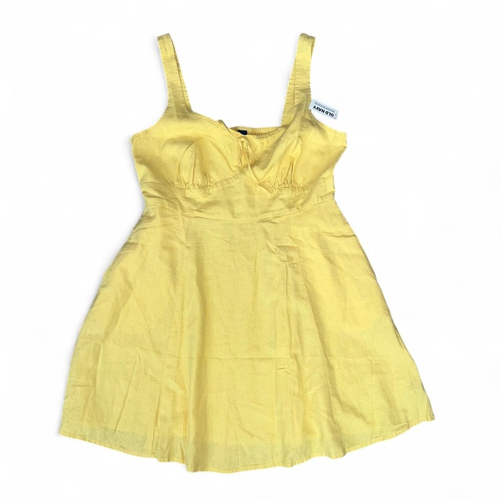 Old Navy Yellow Linen Blend Smocked Sundress Women's L NWT